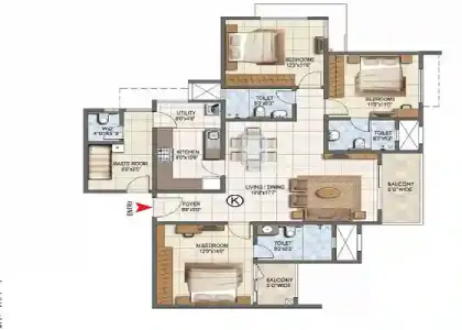 Godrej Yelahanka Apartment 3.5 BHK Floor Plan by Godrej Properties located at Yelahanka, close to International Airport Road (NH 44), Bangalore Karnataka